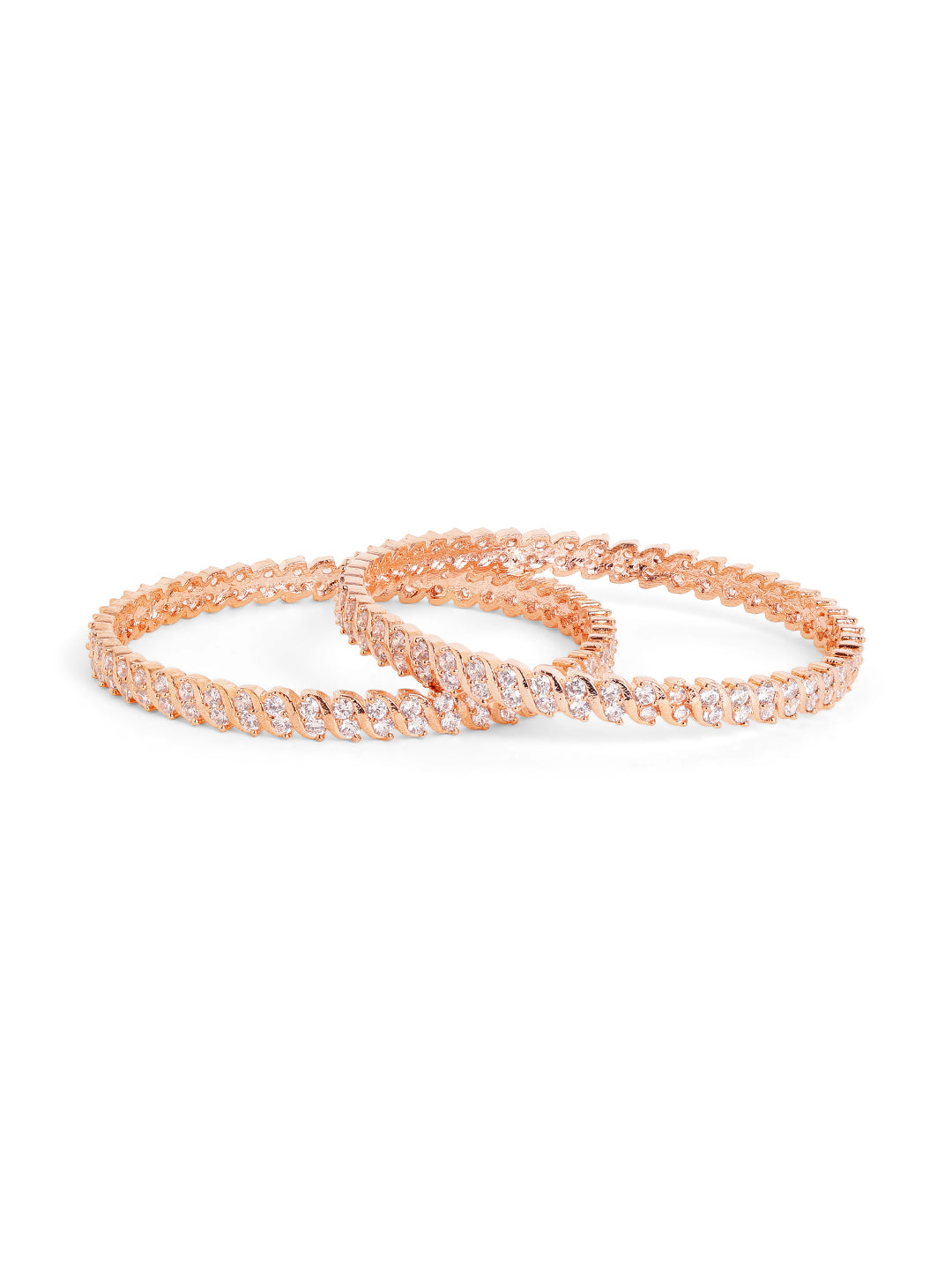 Simple Whitestoned AD Rosegold Pair of Bangles