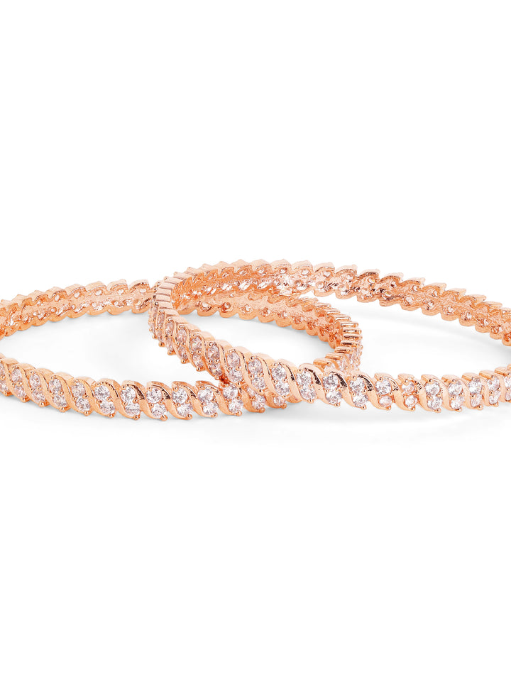 Simple Whitestoned AD Rosegold Pair of Bangles