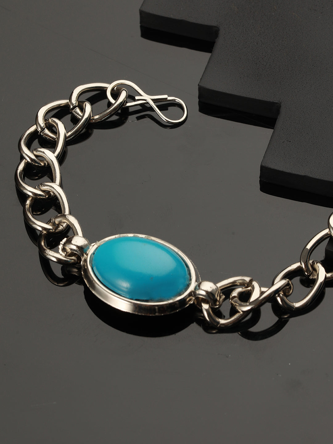 Bold by Priyaasi Blue Turquoise Look Silver-Plated Link Chain Bracelet for Men