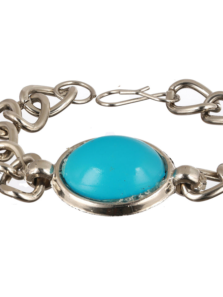 Bold by Priyaasi Blue Turquoise Look Silver-Plated Link Chain Bracelet for Men
