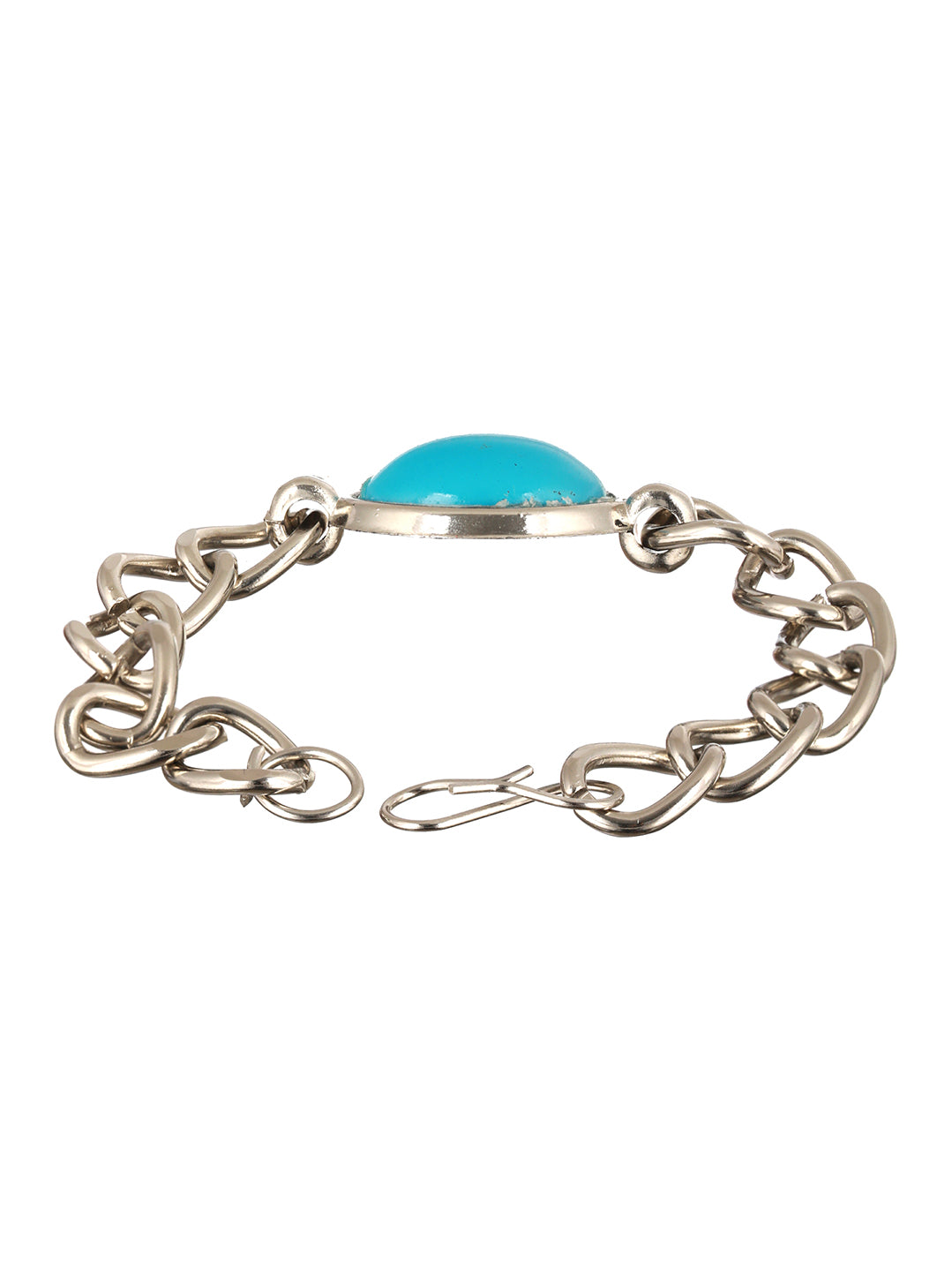 Bold by Priyaasi Blue Turquoise Look Silver-Plated Link Chain Bracelet for Men