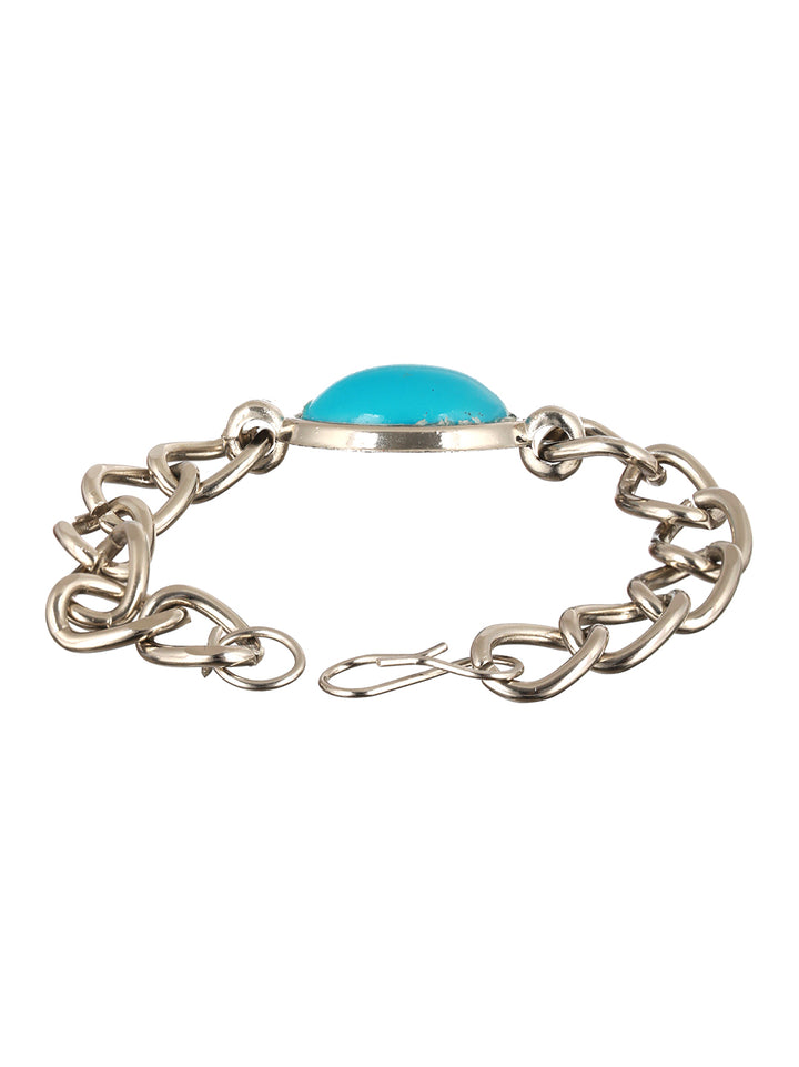 Bold by Priyaasi Blue Turquoise Look Silver-Plated Link Chain Bracelet for Men