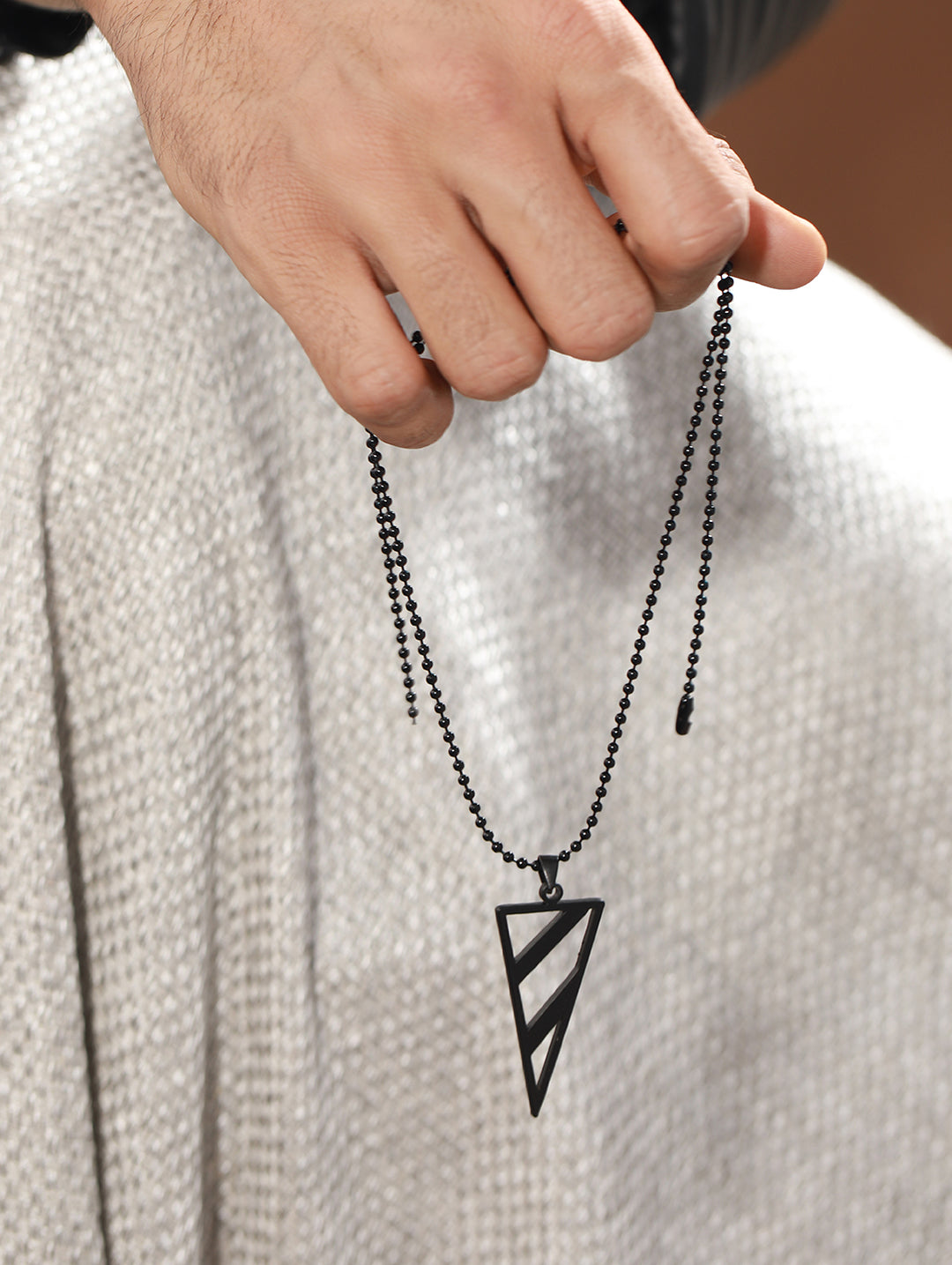 Bold by Priyaasi Black Beaded Chain for Men with Triangular Pendant
