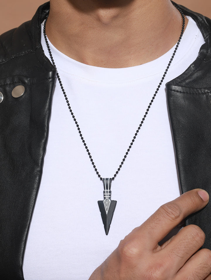 Bold by Priyaasi Black Beaded Chain for Men with Striped Triangular Pendant