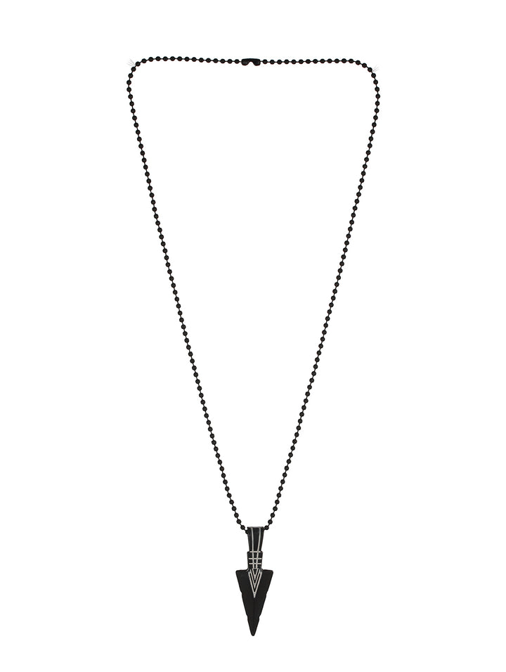 Bold by Priyaasi Black Beaded Chain for Men with Striped Triangular Pendant