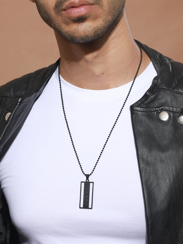 Bold by Priyaasi Black Beaded Chain for Men with Blade Pendant
