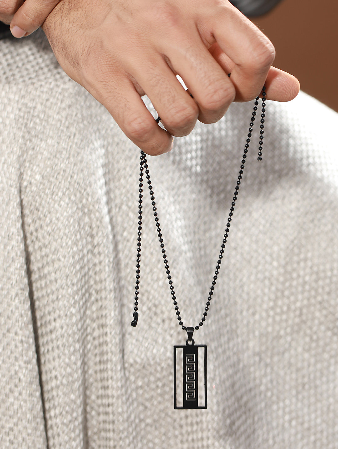 Bold by Priyaasi Black Beaded Chain for Men with Blade Pendant