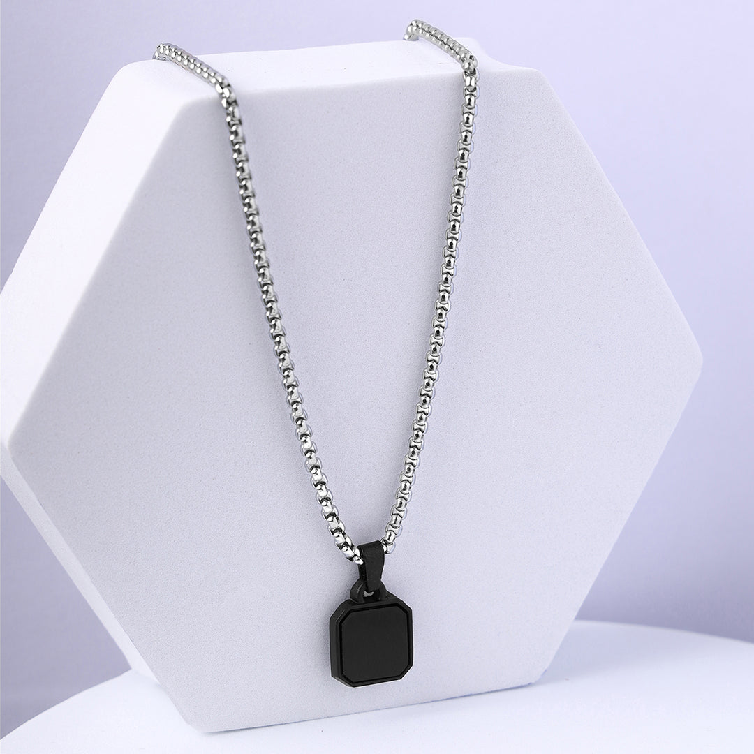 Bold By Priyaasi Men's Stylish Silver-Plated Chain with Black Square Pendant