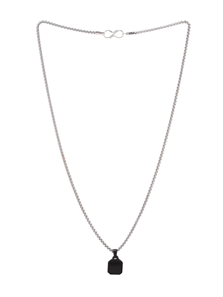 Bold By Priyaasi Men's Stylish Silver-Plated Chain with Black Square Pendant