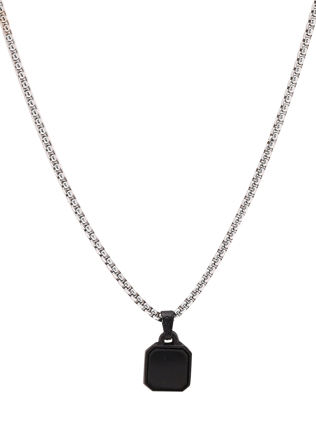 Bold By Priyaasi Men's Stylish Silver-Plated Chain with Black Square Pendant