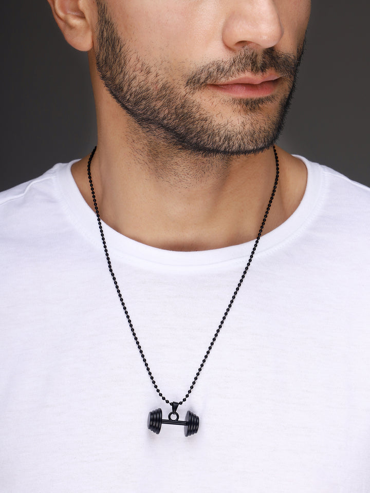 Bold by Priyaasi Bold Style Men's Black Plated Chain with Dumbbell Pendant