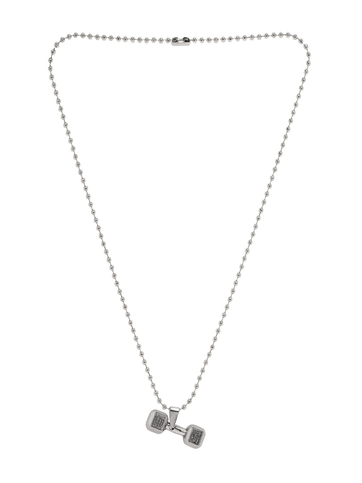 Bold By Priyaasi Men's Stylish Silver-Plated Dumbbell Pendant on a Trendy Chain