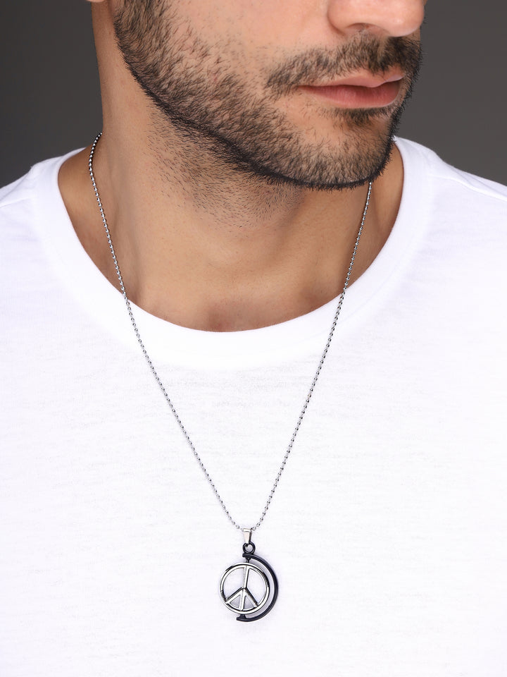 Bold by Priyaasi Embrace Serenity with Peace Sign Anjaan Slide Charm silver plated men's chain