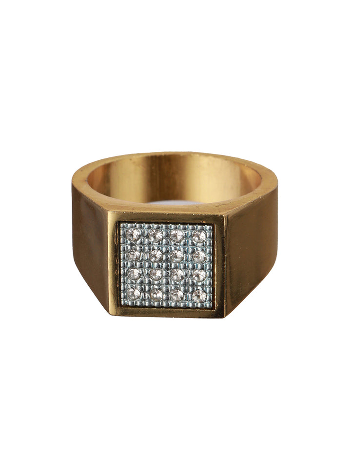 Bold by Priyaasi Gold-Plated AD Studded Block Ring for Men