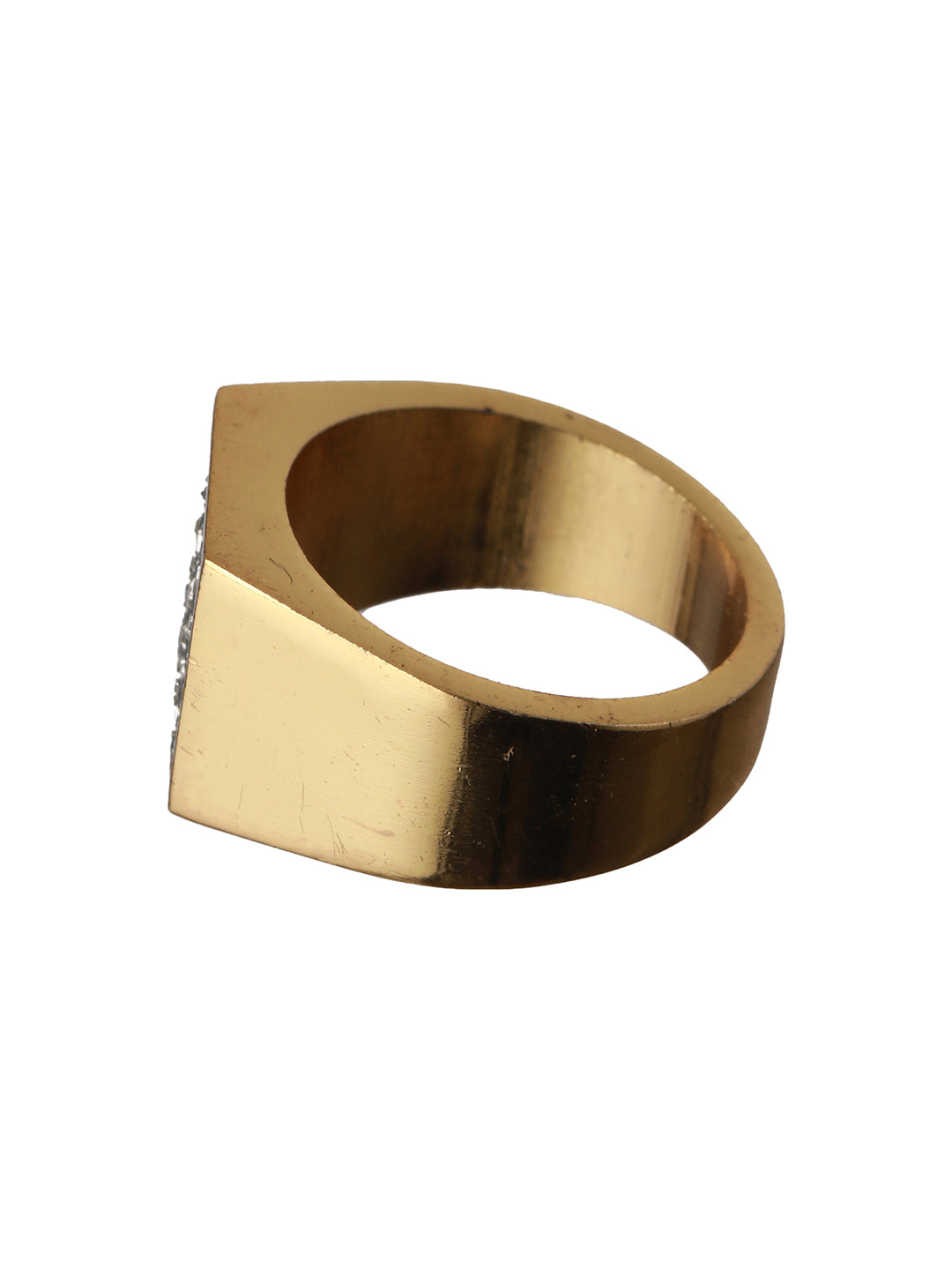 Bold by Priyaasi Gold-Plated AD Studded Block Ring for Men