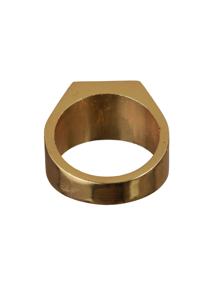 Bold by Priyaasi Gold-Plated AD Studded Block Ring for Men