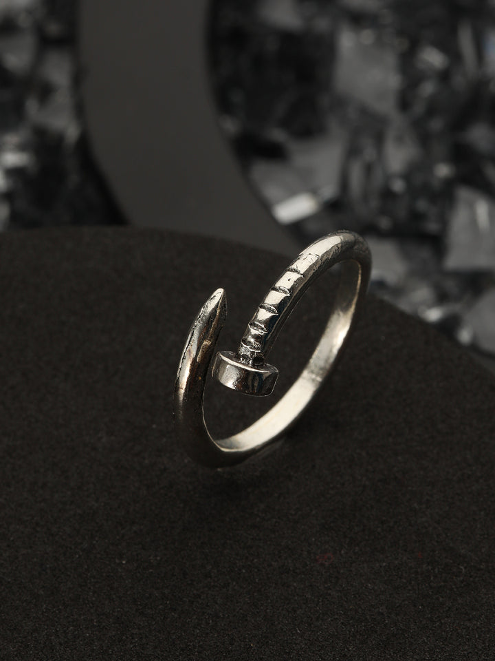 Bold by Priyaasi Twisted Nail Silver-Plated Ring for Men