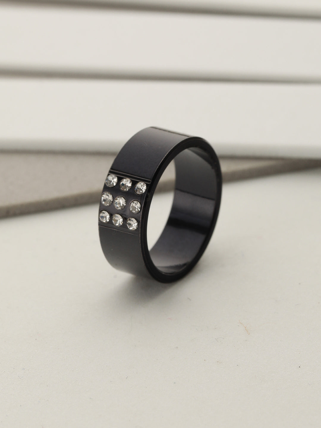 Bold by Priyaasi Black AD Studded Band Style Ring for Men