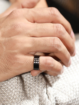 Bold by Priyaasi Black AD Studded Band Style Ring for Men