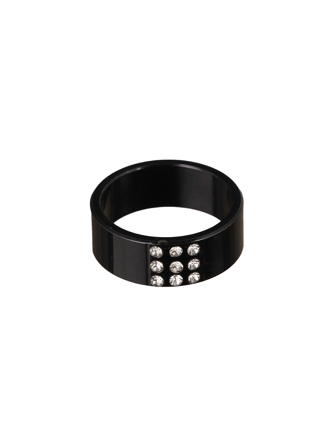 Bold by Priyaasi Black AD Studded Band Style Ring for Men