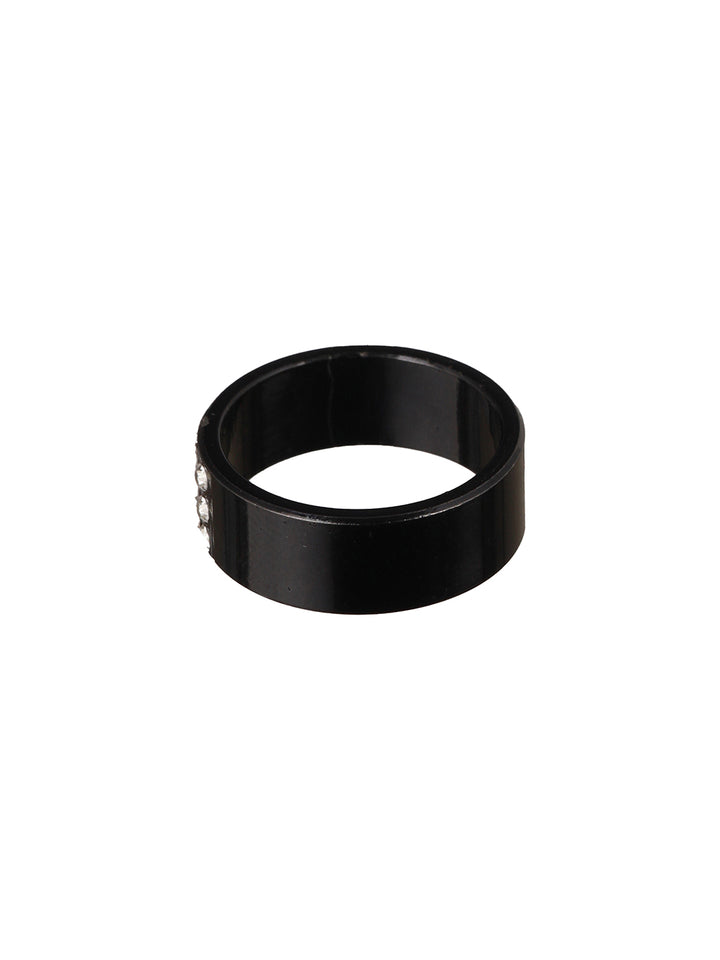 Bold by Priyaasi Black AD Studded Band Style Ring for Men