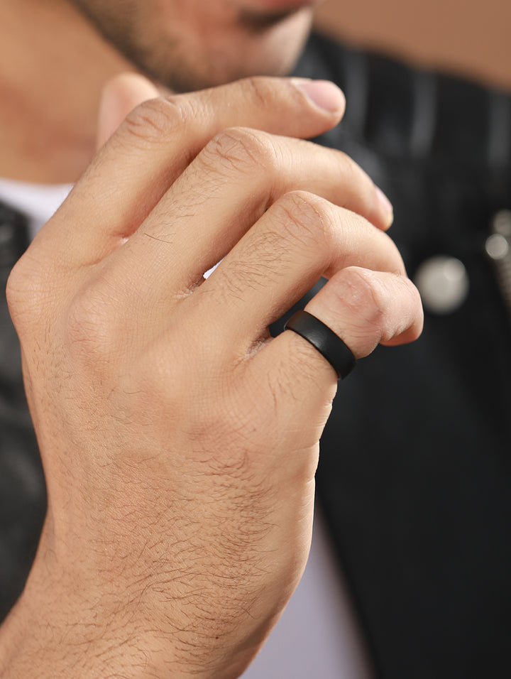 Bold by Priyaasi Solid Stylish Black Band Style Ring for Men