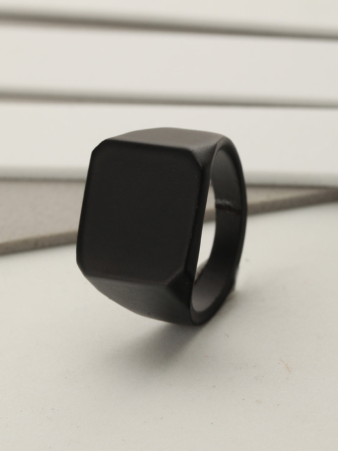Bold by Priyaasi Solid Black Block Finger Ring for Men
