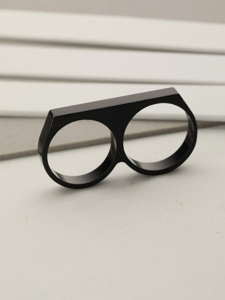 Bold by Priyaasi Black Knuckle Two-Finger Ring for Men