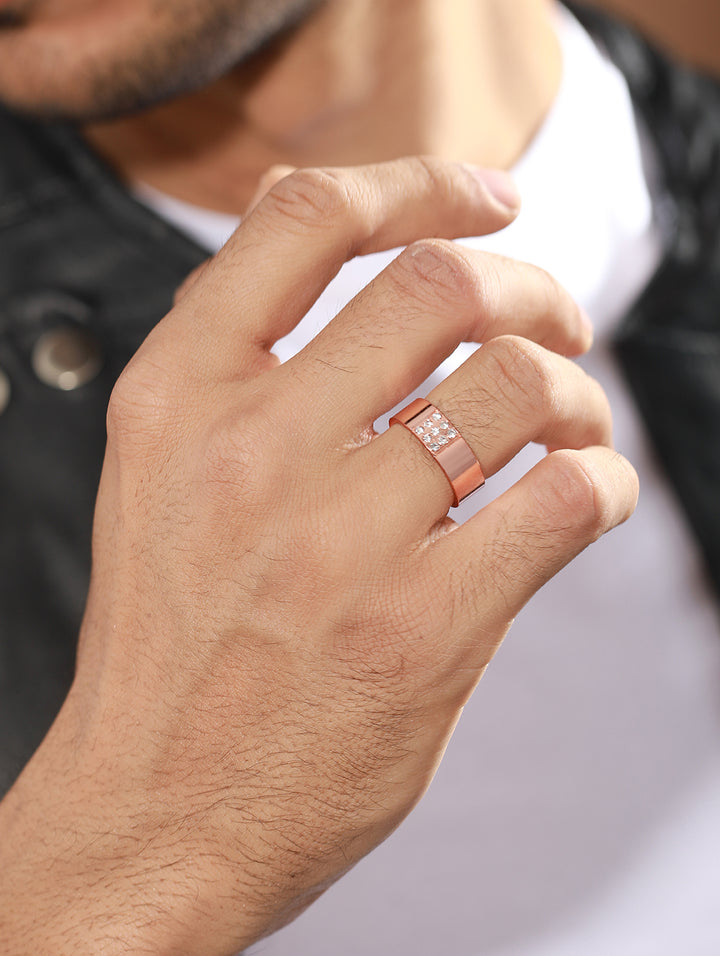 Bold by Priyaasi Band Style AD Rose Gold-Plated Ring for Men