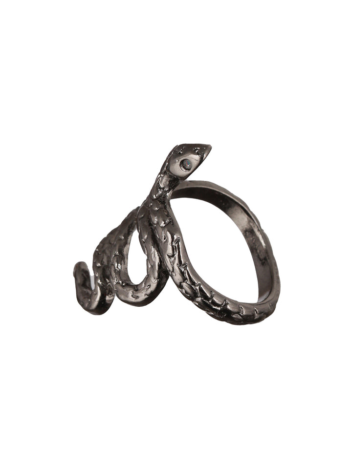 Bold by Priyaasi Black Textured Snake Silver-Plated Ring for Men