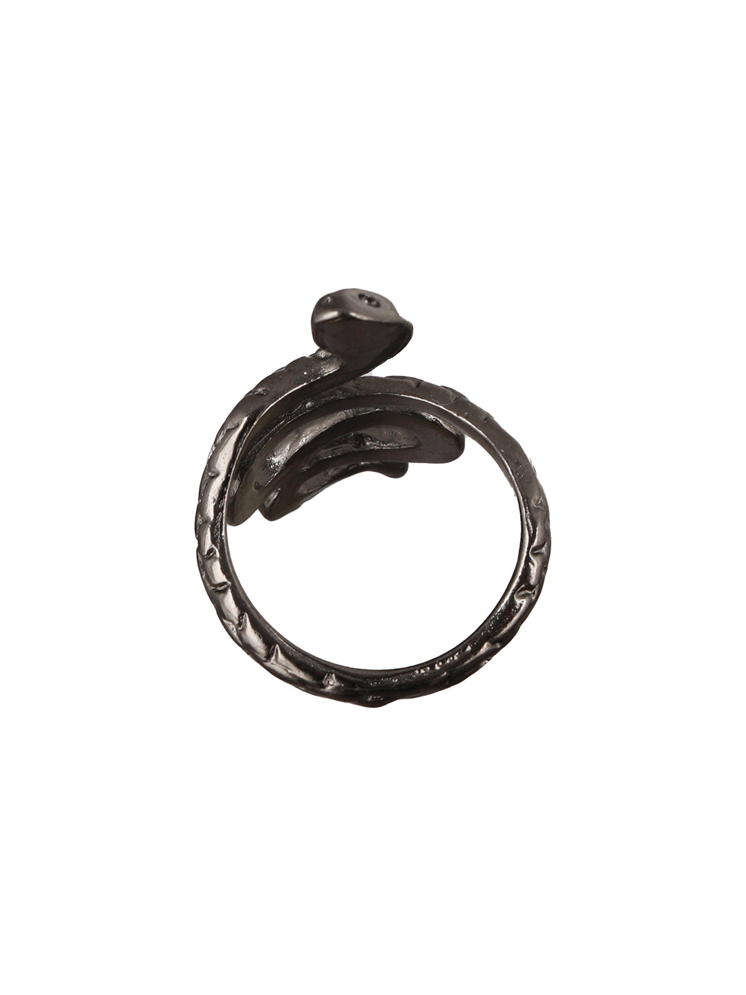Bold by Priyaasi Black Textured Snake Silver-Plated Ring for Men