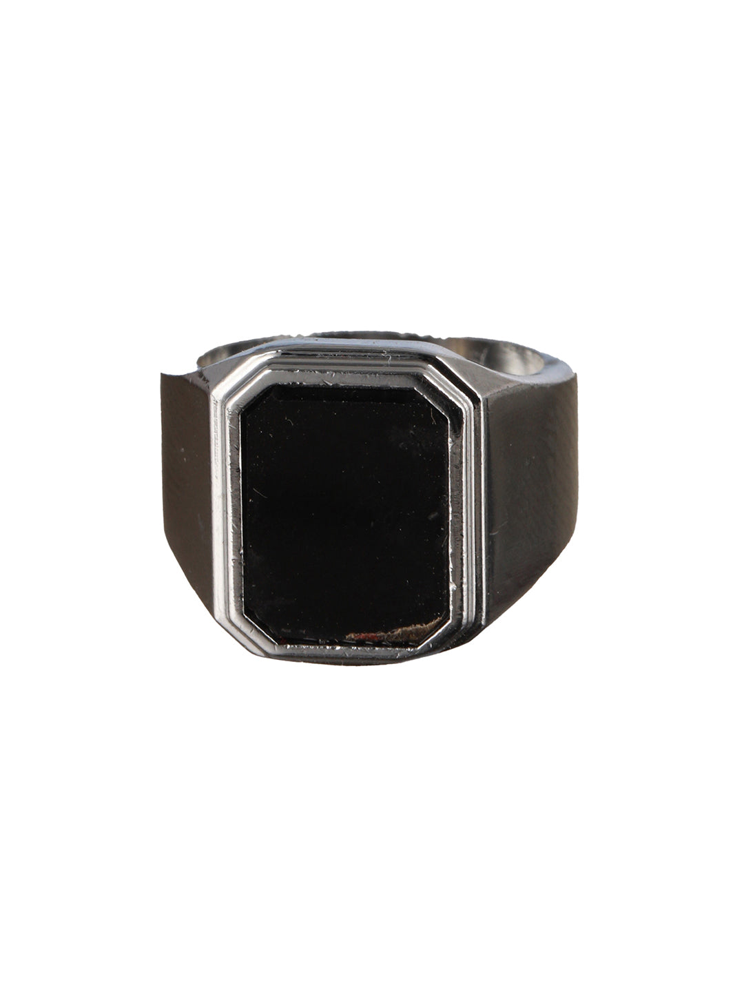 Bold by Priyaasi Geometric Black Stone Silver-Plated Ring for Men