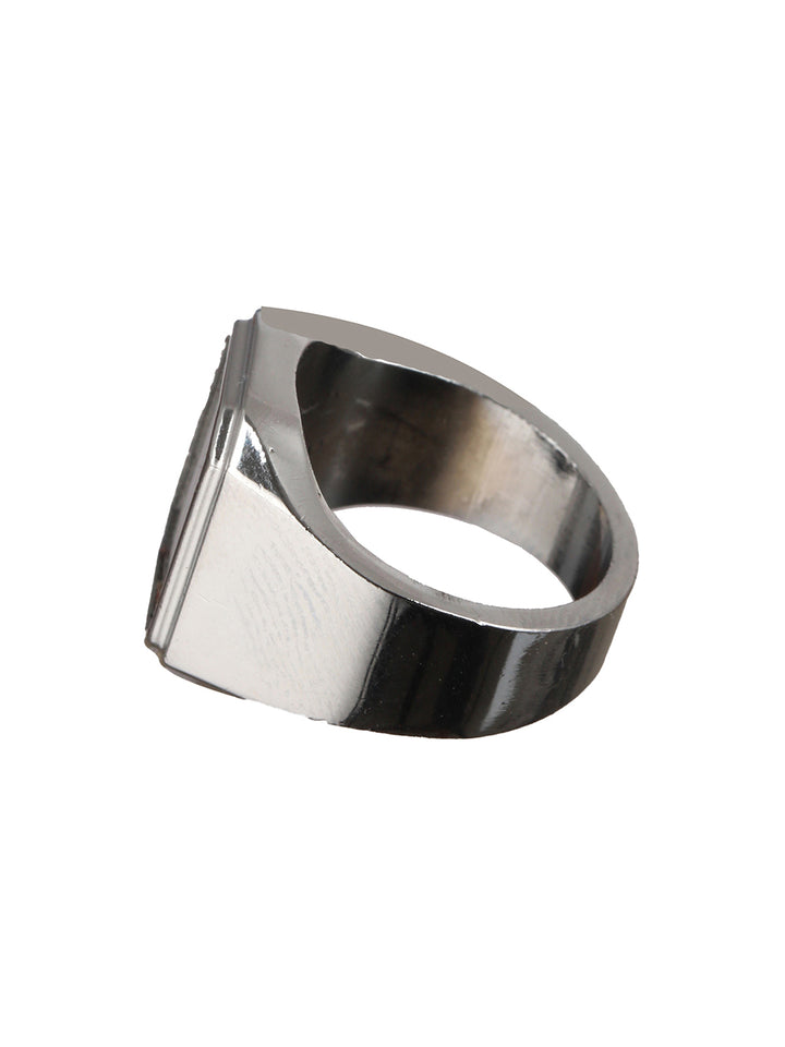 Bold by Priyaasi Geometric Black Stone Silver-Plated Ring for Men