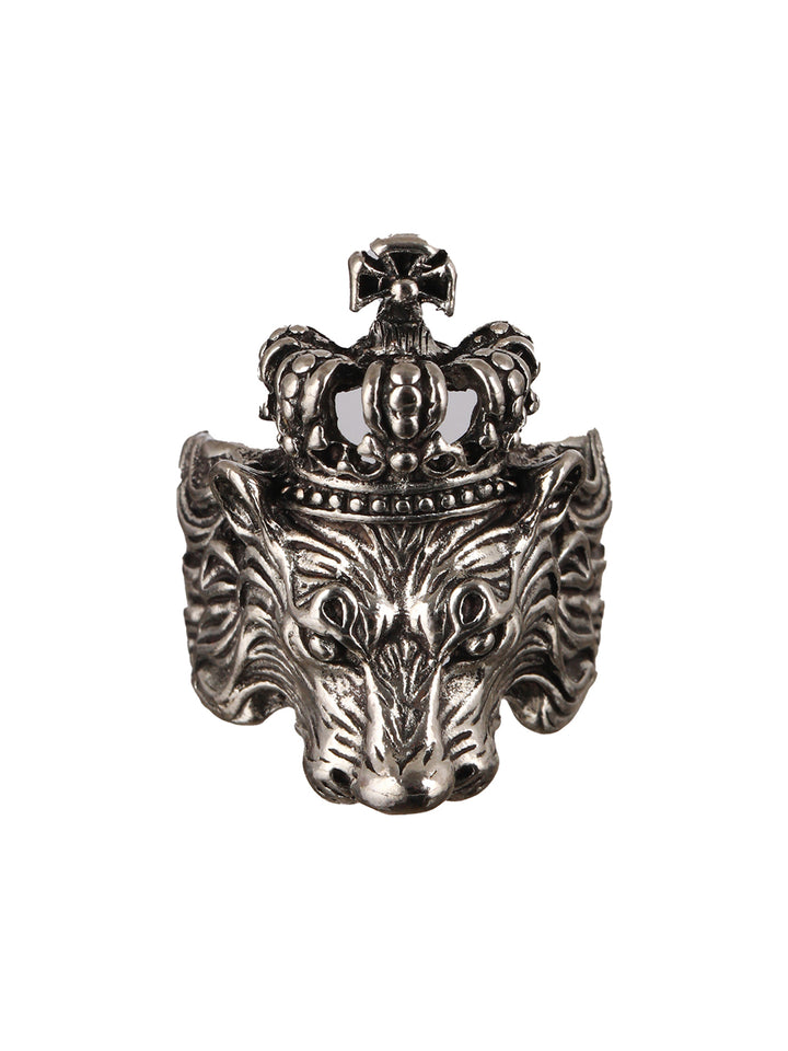 Bold by Priyaasi King Lion Oxidised Silver Ring for Men