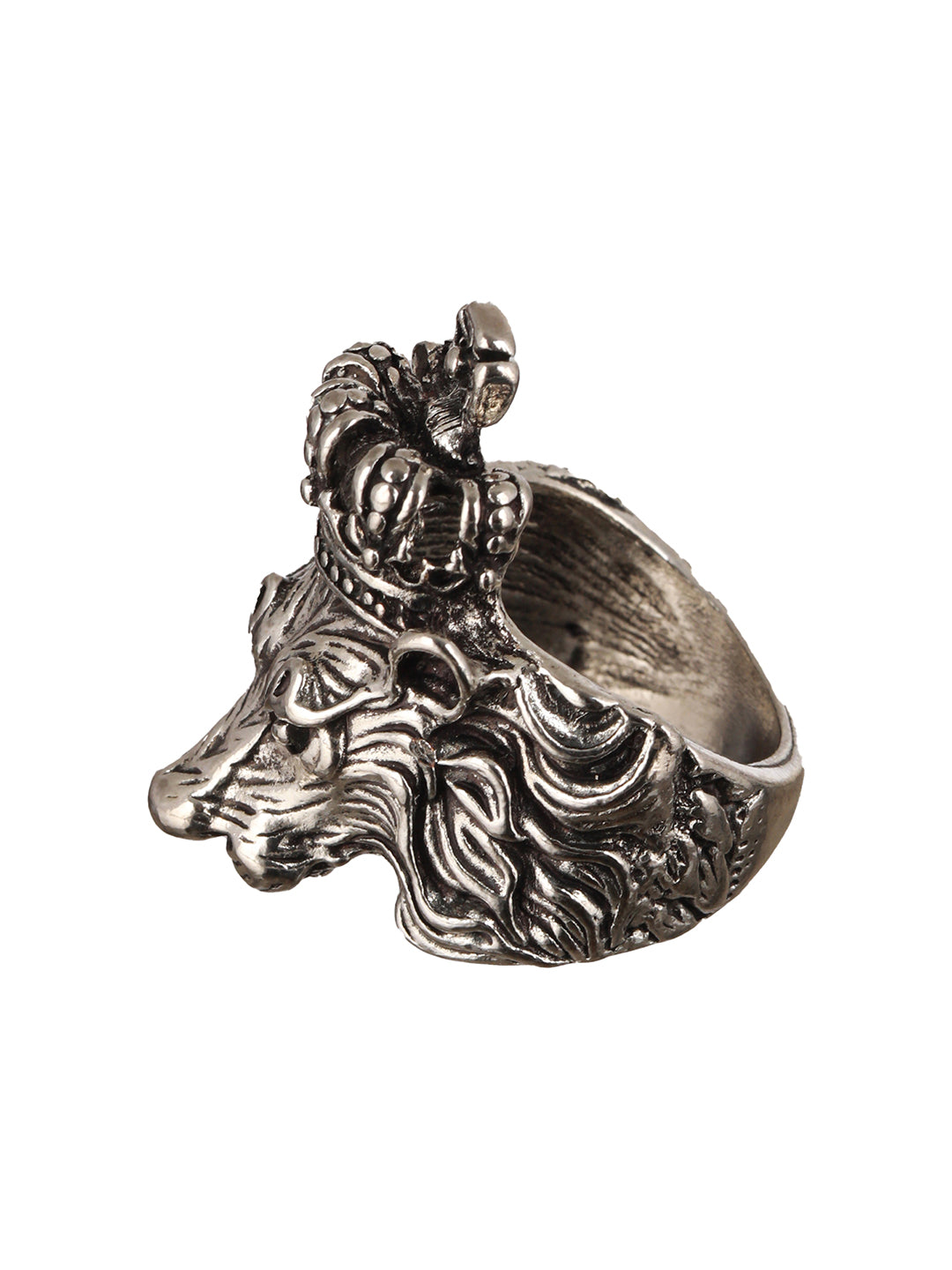 Bold by Priyaasi King Lion Oxidised Silver Ring for Men