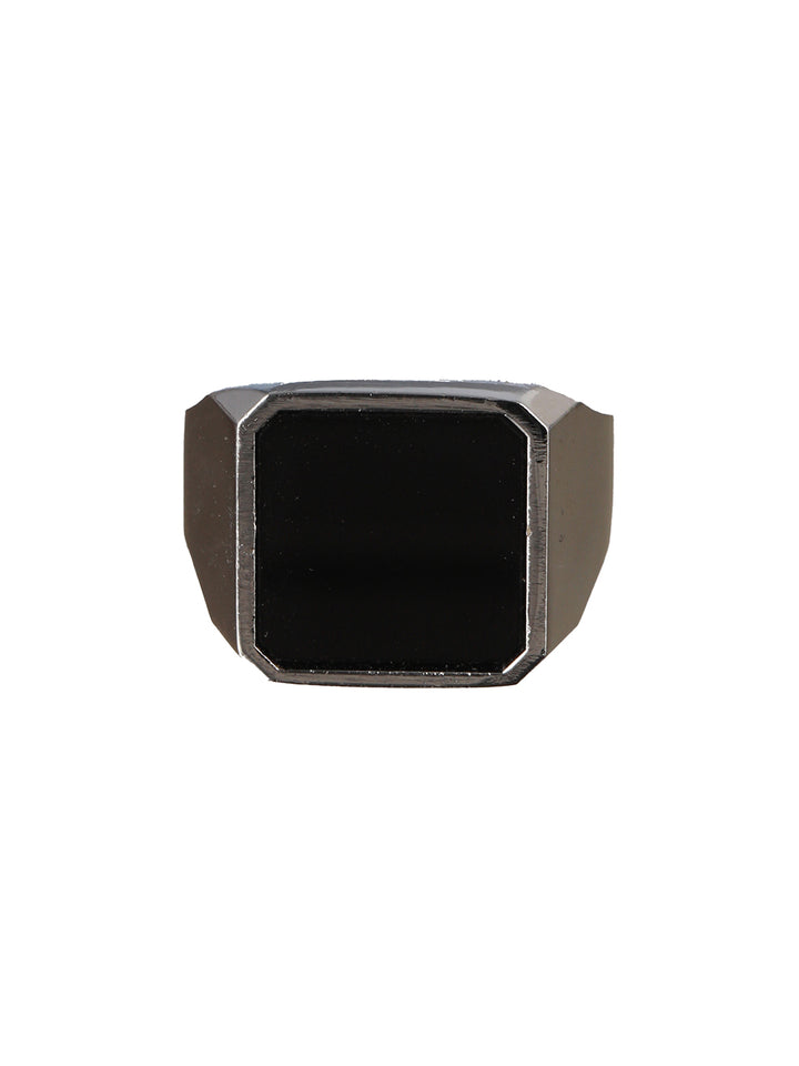 Bold by Priyaasi Black Stone Geometric Silver-Plated Ring for Men