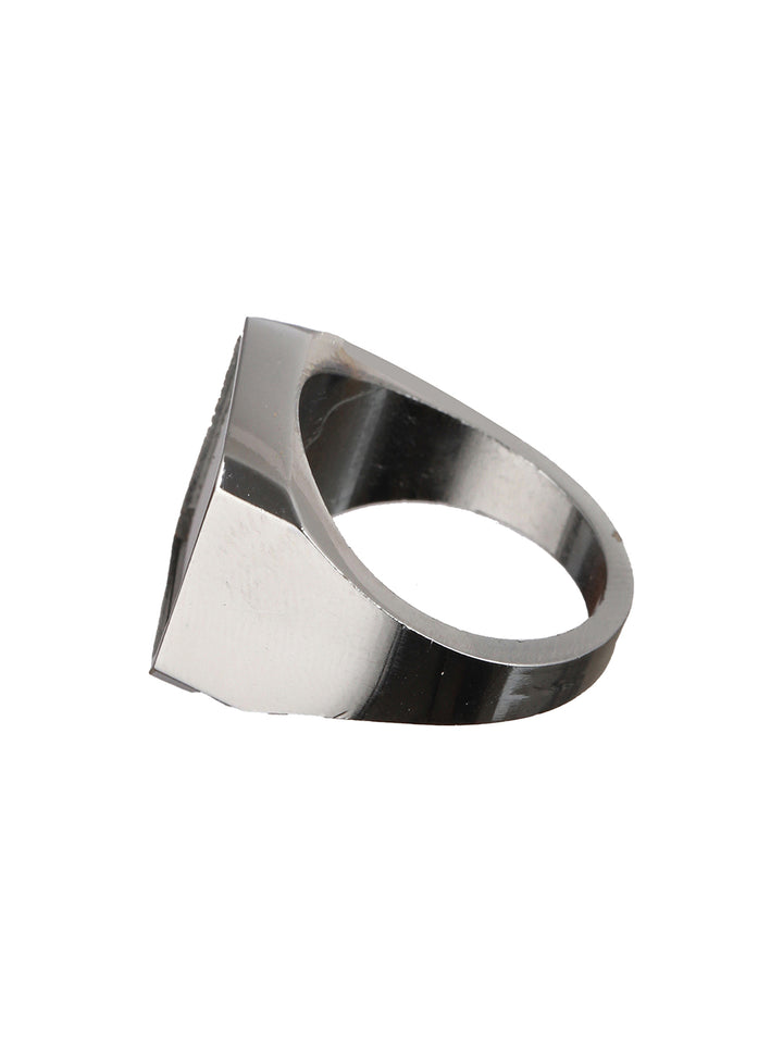 Bold by Priyaasi Black Stone Geometric Silver-Plated Ring for Men