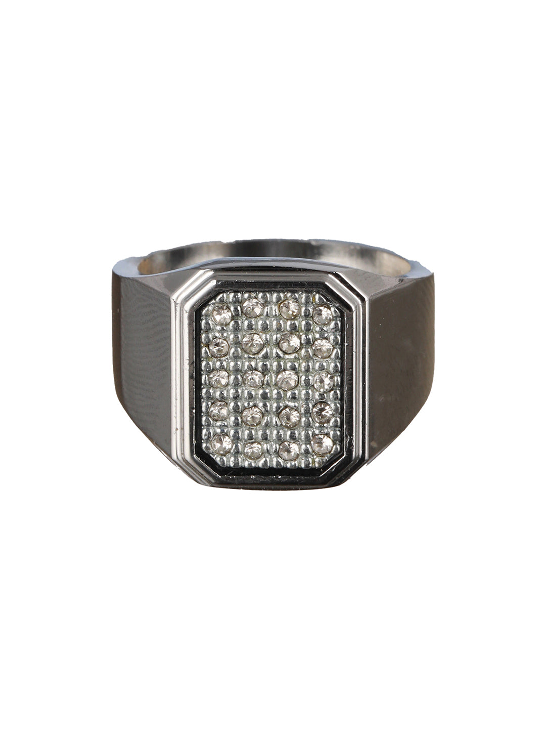 Bold by Priyaasi Geometric AD Studded Silver-Plated Ring for Men