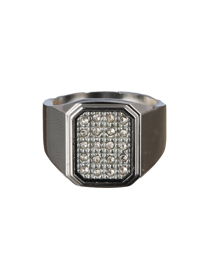 Bold by Priyaasi Geometric AD Studded Silver-Plated Ring for Men
