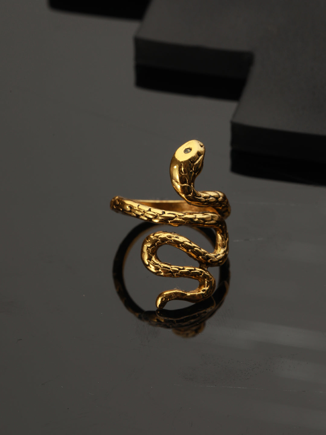 Bold by Priyaasi Textured Golden Snake Gold-Plated Ring for Men