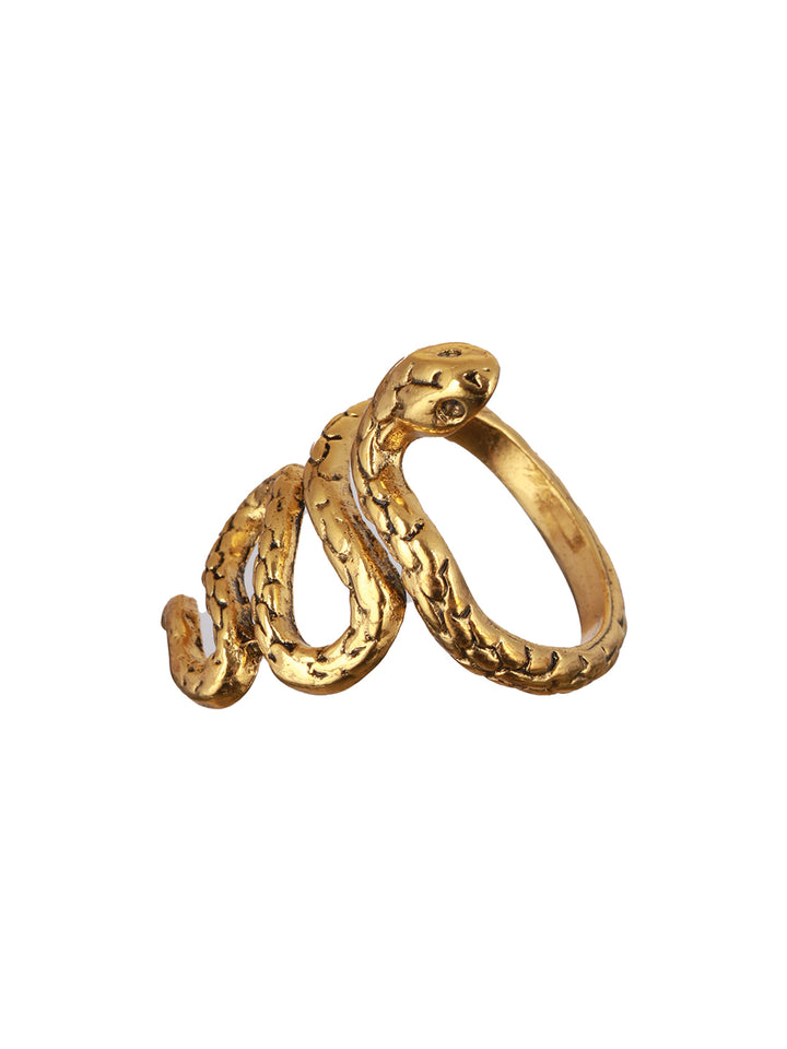 Bold by Priyaasi Textured Golden Snake Gold-Plated Ring for Men