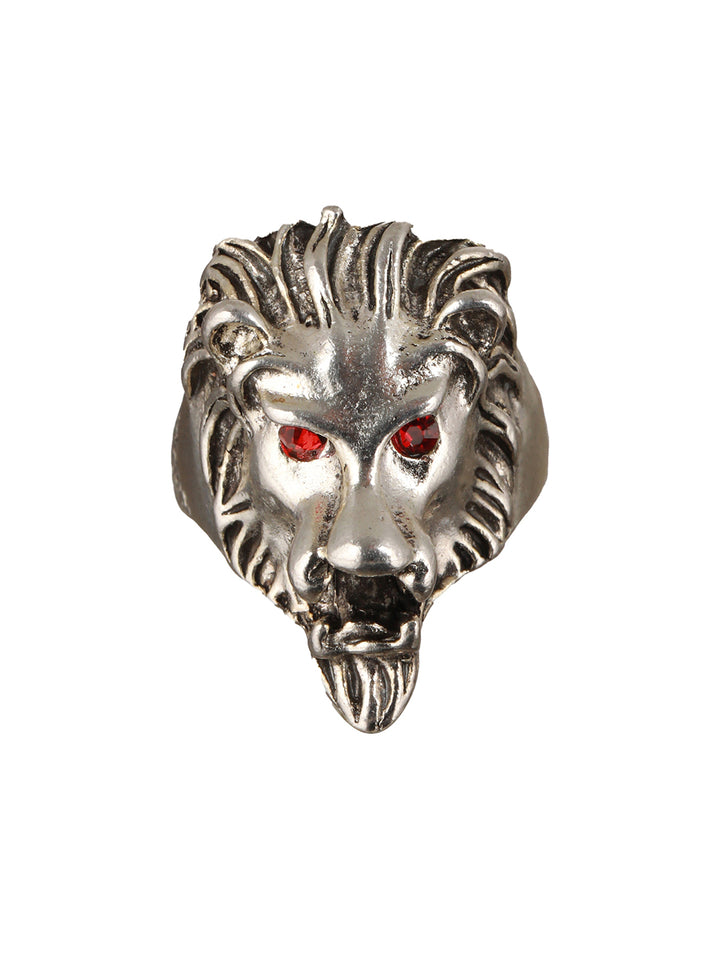 Bold by Priyaasi Red-Eyed Lion Oxidised Silver Ring for Men