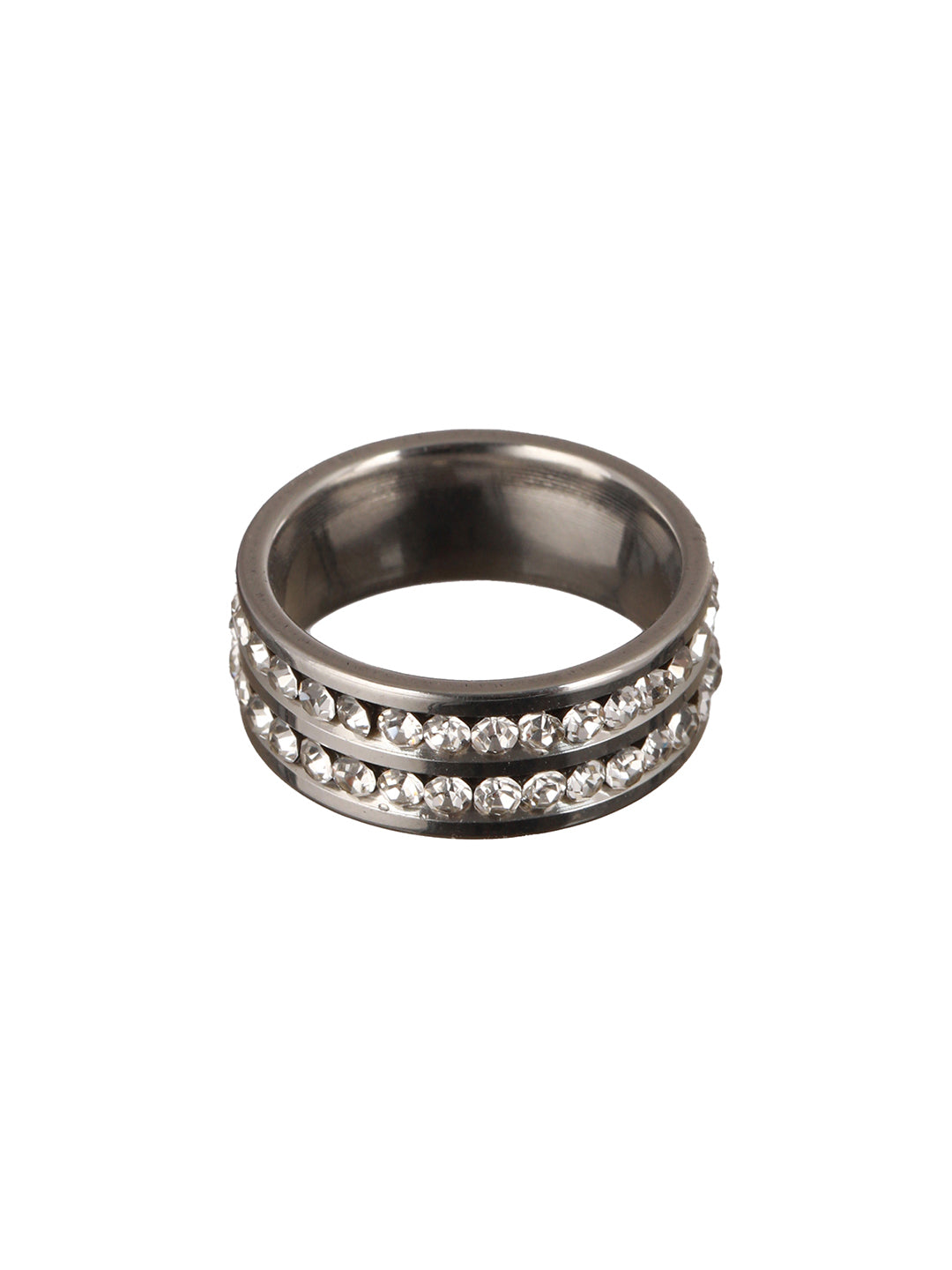 Bold by Priyaasi Stylish AD Studded Silver-Plated Finger Band Ring for Men