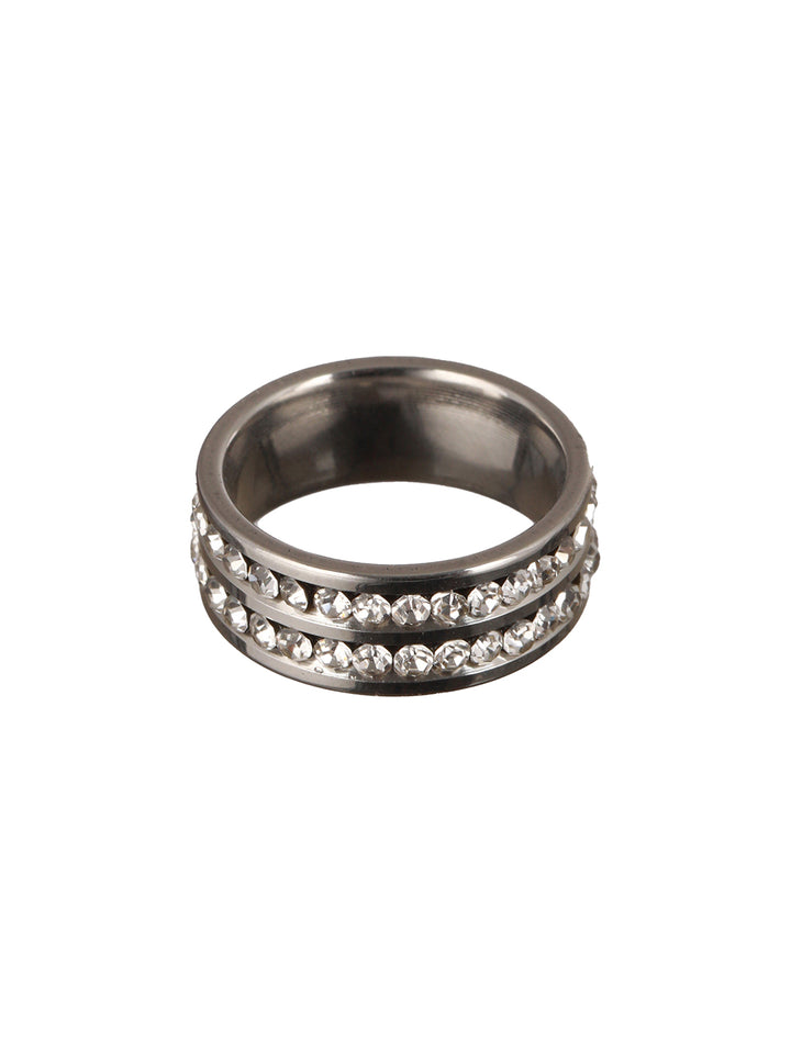 Bold by Priyaasi Stylish AD Studded Silver-Plated Finger Band Ring for Men