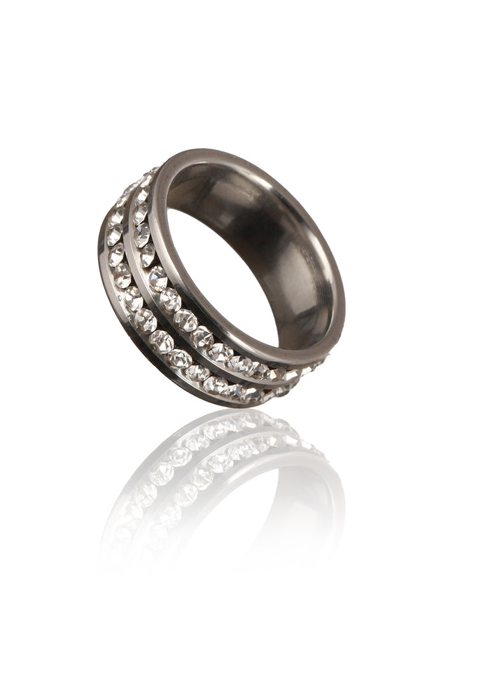 Bold by Priyaasi Stylish AD Studded Silver-Plated Finger Band Ring for Men