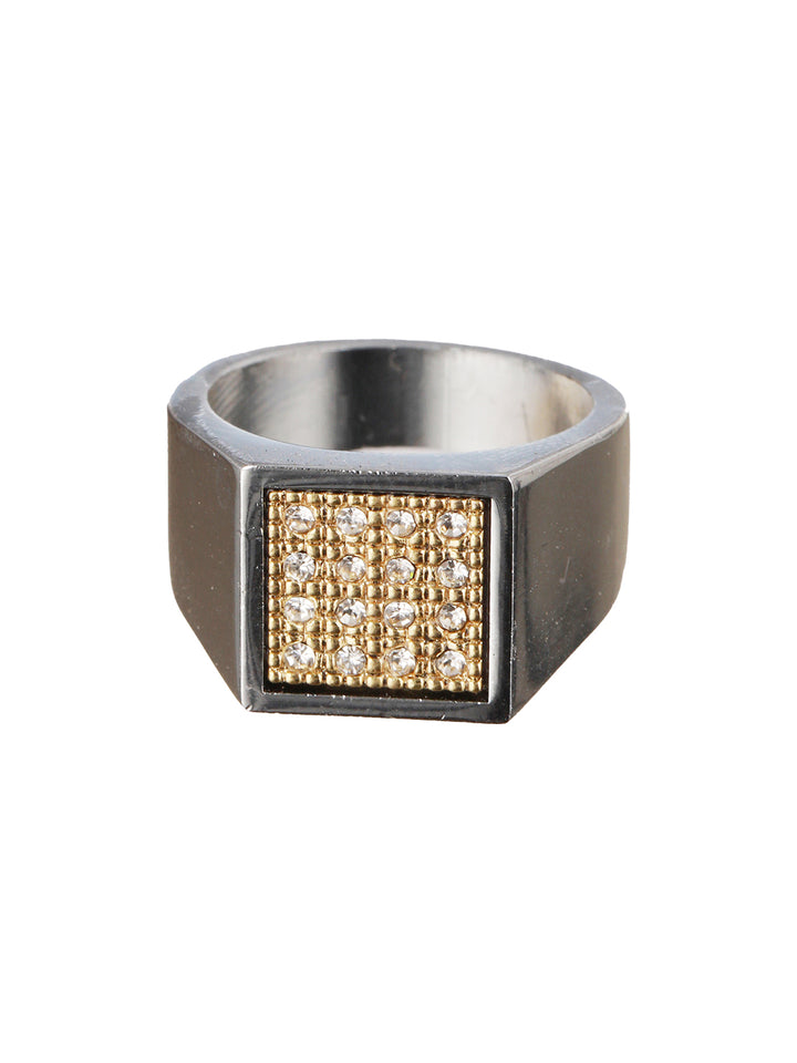 Bold by Priyaasi Square AD Gold-Toned Silver-Plated Ring for Men