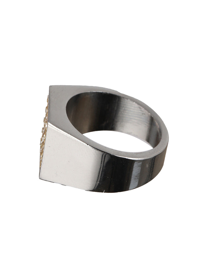 Bold by Priyaasi Square AD Gold-Toned Silver-Plated Ring for Men