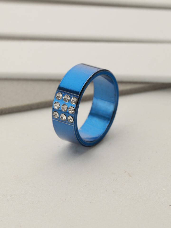 Bold by Priyaasi Blue AD Studded Band Style Ring for Men