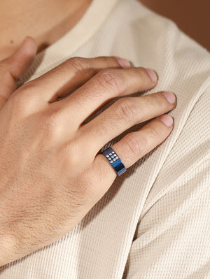 Bold by Priyaasi Blue AD Studded Band Style Ring for Men