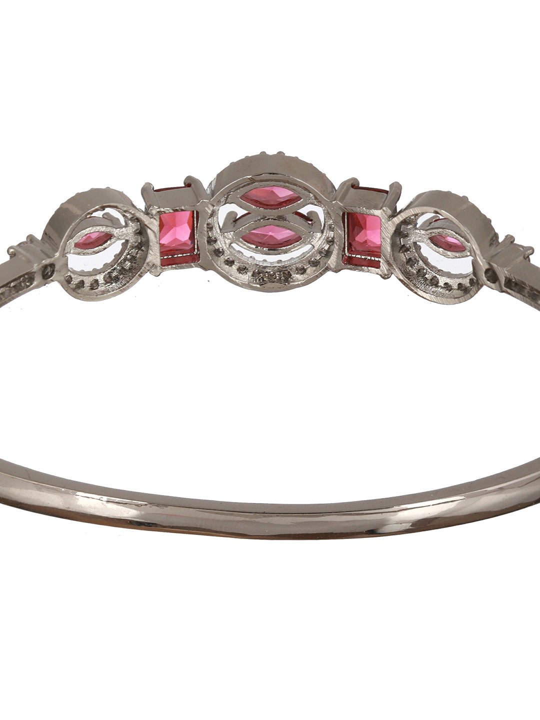 Pink American Diamond Round Block Leaf Silver-Plated Bracelet